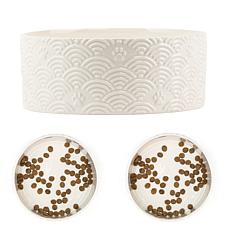 10 Strawberry Street Embossed Wave Paw Pet Dish, Set of 2, Large