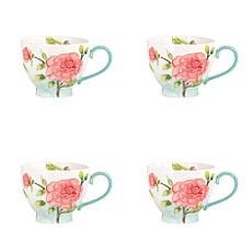 10 Strawberry Street Petaluxe Mug, Peonies, Set of 4