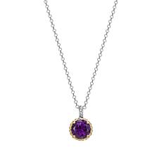 10K Gold and Sterling Silver 2-Tone Amethyst Halo Necklace