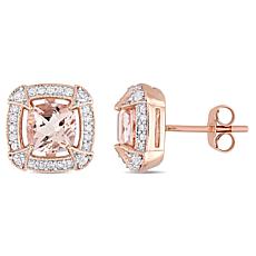 10K Rose Gold Morganite and Multi-Gemstone Halo Stud Earrings