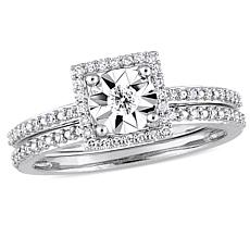 10K White Gold 0.25ctw Diamond Halo Bridal Ring Set