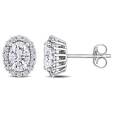 10K White Gold 1.82ctw Moissanite Oval Pavé Halo Stud Earrings