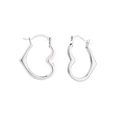 10K White Gold Heart Hoop Earrings with Hinged Clasp