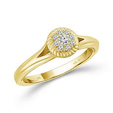 10K Yellow Gold 1/10ctw Diamond Cluster Cathedral Ring