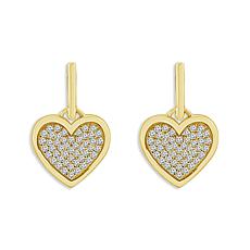 10K Yellow Gold 1/3ctw Pave' Diamond Heart Drop Earrings