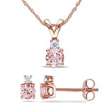 1.29ctw Pink Morganite and Diamond 10K Jewelry Set