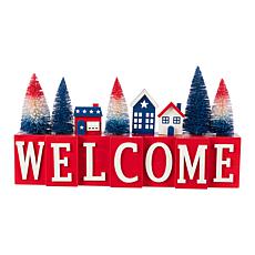 14" Patriotic WELCOME Table Decor with Village Scene