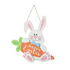 14"H Happy Easter Wooden Bunny and Carrot Door Hanger