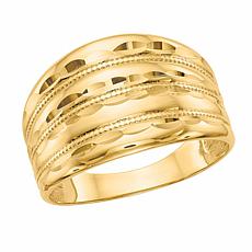 14K Gold Polished and Diamond-Cut Ridged Fashion Dome Ring