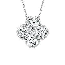 14K White Gold 1ctw Diamond Clover Drop Necklace
