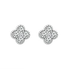 14K White Gold 1ctw Pave' Diamond Flower Stud Earrings