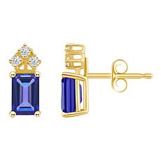 14K White Gold 6x4mm Emerald-Cut Tanzanite and 3-Diamond Earrings