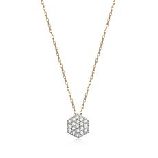 14K Yellow Gold 0.19ctw Diamond Hexagon Pendant with 18" Chain