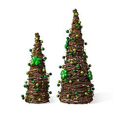 16"H St. Patrick's Rattan Shamrock and Berries Table Tree - Set of 2