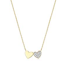 18" 14K Yellow Gold 0.13ctw Diamond Twin Heart Necklace