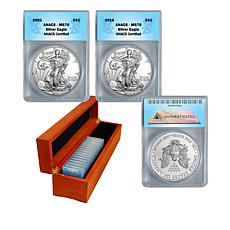 2001-2016 MS70 ANACS 16-Coin Silver Eagle Dollar Set