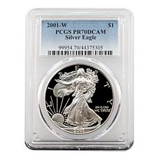 2001 West Point Mint PR70 DCAM PCGS Silver Eagle Dollar Coin