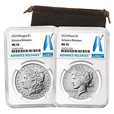 2024 MS70 NGC Advance Release Morgan and Peace Silver Dollar Set