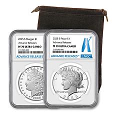 2025 PF70 NGC Advance Release Morgan and Peace Silver Dollar Set