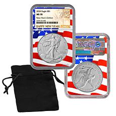 2026 MS70 NGC Silver Eagle w/New Year's Edition Label & U.S. Flag Core