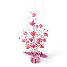 21" Indoor Table Tree with Warm White Fairy Lights & Pink Hearts