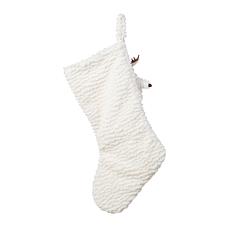21" White Plush Christmas Stocking with Reindeer Ornament