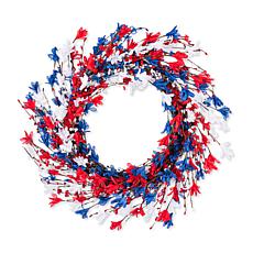 24" Patriotic Floral Wreath with Red, White & Blue Flowers