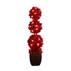 31-in Pre-Lit Poinsettia Triple Ball Topiary by Nearly Natural