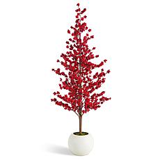 41" Christmas Berry Porch Tree with White Pot