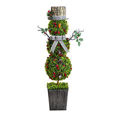42-in Pre-Lit Boxwood Snowman Topiary by Nearly Natural