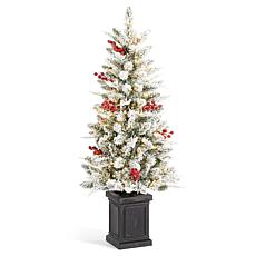 4ft Pre-Lit Flocked Christmas Porch Tree with LED Lights