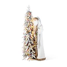 4ft Woodland Santa with 5ft Lighted Flocked Christmas Tree