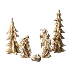 5-piece Resin Holy Family with Christmas Trees