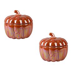 5" Pumpkin Covered Dish - Orange Luster, Set of 2