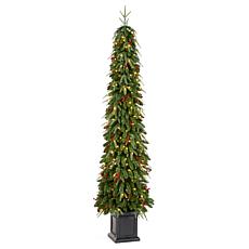 7' Pre-lit Green Artificial Christmas Porch Tree w/ Warm White Lights