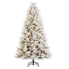 7.5ft Pre-Lit Flocked Full Pine Christmas Tree with Warm White Lights