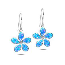 Alamea Sterling Silver Synthetic Blue Opal Plumeria Flower Earrings