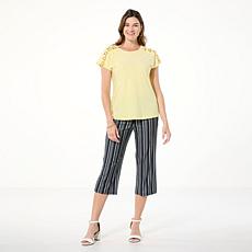 Antthony 2-piece Cap-Sleeve Top & Printed Pull-On Pant Set