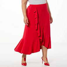 Antthony Faux Wrap Ruffled Pull-On Midi Skirt
