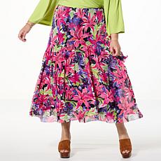 Antthony Printed Mesh Knit Midi Skirt with Front Slit