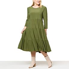 Antthony Puff-Sleeve Tiered Midi Dress