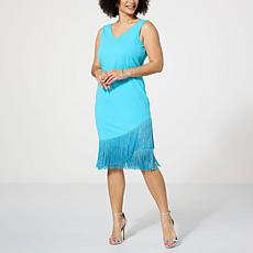 Antthony V-Neck Scuba Knit Tank Dress with Fringe Hem