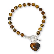 "As Is" Amber Extraordinaire Beaded Heart Drop Toggle Bracelet
