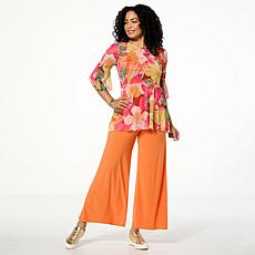"As Is" Antthony 2-piece Mesh Flounce Sleeve Top and Pull-On Pant Set