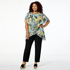 "As Is" Antthony 2-piece Printed Chiffon Asymmetric Top & Solid Kni...