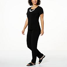 "As Is" Antthony 2-piece Short-Sleeve Top and Pull-On Slim Pant Set 