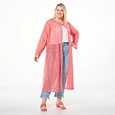 "As Is" Antthony Crocheted Lace Long-Sleeve Duster