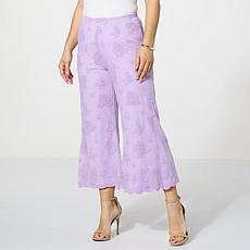 "As Is" Antthony Embroidered Mesh Scalloped Edge Pull-On Pant