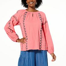 "As Is" Antthony Embroidered Raglan-Sleeve Woven Blouse