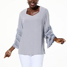 "As Is" Antthony Eyelash Knit Bell-Sleeve Blouse